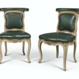 A PAIR OF LOUIS XV GREY AND GREEN-PAINTED CHAISES VOYEUSES - фото 1
