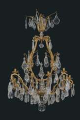 A FRENCH ORMOLU AND ROCK CRYSTAL TWELVE-LIGHT CHANDELIER