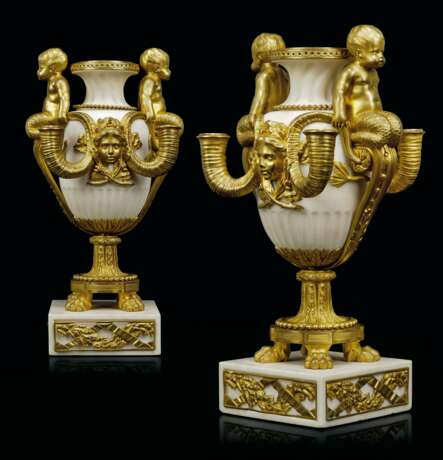Beurdeley, Alfred. A PAIR FRENCH ORMOLU AND WHITE MARBLE FOUR-LIGHT CANDELABRA - photo 1