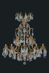 A FRENCH ORMOLU AND ROCK CRYSTAL TEN-LIGHT CHANDELIER 