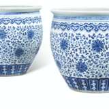 A PAIR OF CHINESE BLUE AND WHITE PORCELAIN FISH BOWLS - photo 1
