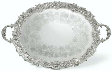 A VICTORIAN SILVER LARGE TWO-HANDLED TRAY