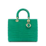 DIOR. A HAUTE MAROQUINERIE SHINY GREEN POROSUS CROCODILE LARGE LADY D WITH GOLD HARDWARE - фото 1