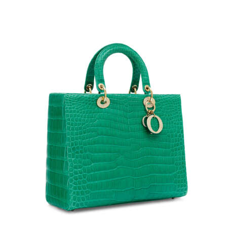 DIOR. A HAUTE MAROQUINERIE SHINY GREEN POROSUS CROCODILE LARGE LADY D WITH GOLD HARDWARE - фото 2
