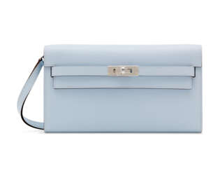 A BLEU BRUME EPSOM LEATHER KELLY CLASSIQUE TO GO WALLET WITH PALLADIUM HARDWARE