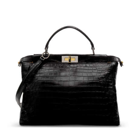 FENDI. A MATTE BLACK ALLIGATOR LARGE PEEKABOO WITH SILVER AND GOLD HARDWARE - фото 1