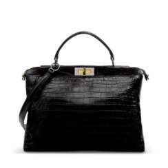 A MATTE BLACK ALLIGATOR LARGE PEEKABOO WITH SILVER AND GOLD HARDWARE