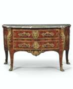 Charles Cressent. A REGENCE ORMOLU-MOUNTED AMARANTH, SATINWOOD AND PARQUETRY C...