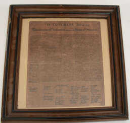 "DECLARATION OF INDEPENDENCE"; Congress paper Reprint/Kopie, hinter Glas gerahmt, 19. Jahrhundert