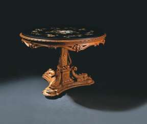 AN ITALIAN PIETRE DURE AND STAINED PINE CENTRE TABLE