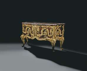 A FRENCH ORMOLU AND BLUETOLE MOUNTED KINGWOOD PARQUETRY COMM...