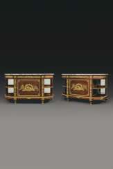 A PAIR OF FRENCH ORMOLU-MOUNTED MAHOGANY COMMODES A L'ANGLAI...