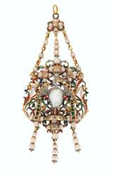 A CONTINENTAL GOLD JEWELLED AND ENAMELLED PENDANT