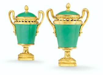 A PAIR OF LATE LOUIS XV ORMOLU-MOUNTED SEVRES APPLE-GREEN PO...