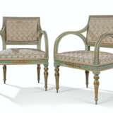 A PAIR OF NORTH ITALIAN BLUE-PAINTED AND PARCEL-GILT FAUTEUI... - фото 1
