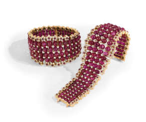 IMPORTANT PAIR OF RUBY AND DIAMOND BRACELETS, VERGER FRÈRES ...