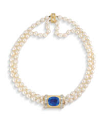 SAPPHIRE, DIAMOND AND CULTURED PEARL NECKLACE