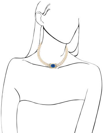 SAPPHIRE, DIAMOND AND CULTURED PEARL NECKLACE - фото 2