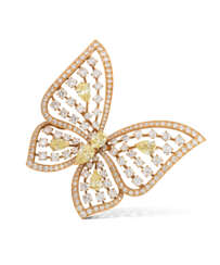 COLOURED DIAMOND AND DIAMOND BUTTERFLY BROOCH, VAN CLEEF & A...