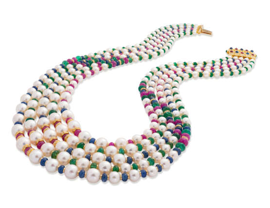 Bulgari. CULTURED PEARL AND MULTI-GEM NECKLACE, BULGARI - Foto 1