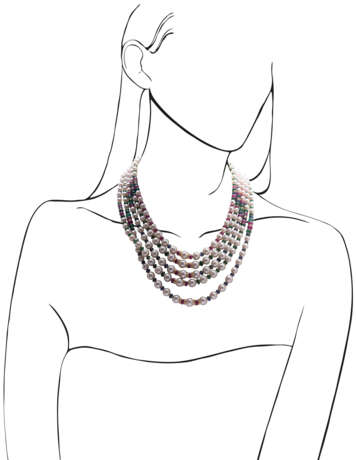 Bulgari. CULTURED PEARL AND MULTI-GEM NECKLACE, BULGARI - Foto 2