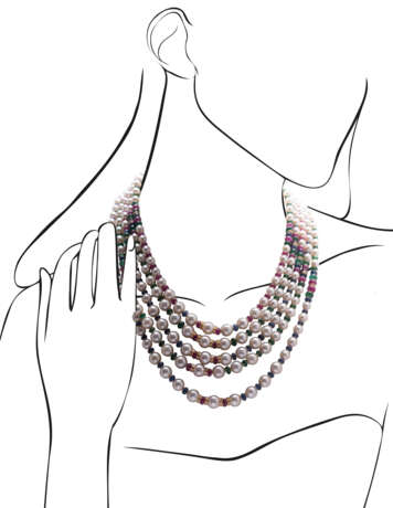 Bulgari. CULTURED PEARL AND MULTI-GEM NECKLACE, BULGARI - Foto 4