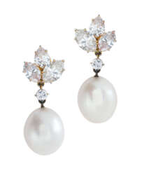 CULTURED PEARL AND DIAMOND EARRINGS, HARRY WINSTON