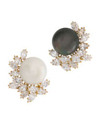 COLOURED CULTURED PEARL, CULTURED PEARL AND DIAMOND EARRINGS...