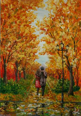 Painting “Young in the autumn park”, Canvas on the subframe, Acrylic paint, Realist, Landscape painting, 2020 - photo 1
