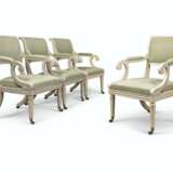 A SET OF FOUR REGENCY WHITE-PAINTED OPEN ARMCHAIRS - фото 1