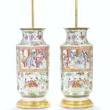 A PAIR OF CANTONESE FAMILLE ROSE VASE LAMPS - photo 1