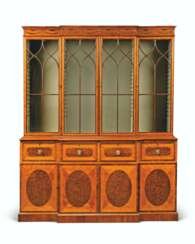 A GEORGE III SATINWOOD, BURR-YEW, INDIAN ROSEWOOD-BANDED, MA...