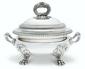 A GEORGE III SILVER SOUP TUREEN AND COVER