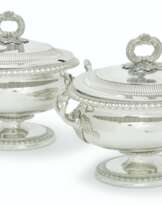 A PAIR OF GEORGE III SILVER SAUCE TUREENS AND COVERS