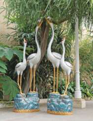 A PAIR OF LARGE CHINESE CLOISONNE ENAMEL CRANES