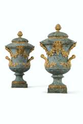 A PAIR OF LARGE FRENCH ORMOLU-MOUNTED GREEN MARBLE URNS AND ...
