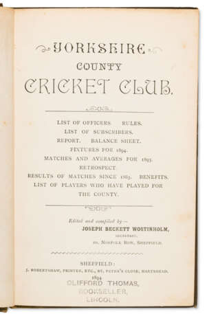 YORKSHIRE COUNTY CRICKET CLUB. SHEFFIELD: 1894. 8VO. - photo 2