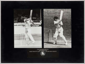 TWO FRAMED PHOTOGRAPHS OF BOYCOTT AND BRADMAN