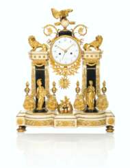 A LATE LOUIS XVI ORMOLU-MOUNTED WHITE AND BLACK MARBLE PORTICO CLOCK