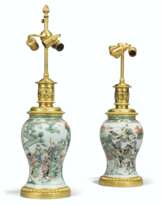 A PAIR OF ORMOLU-MOUNTED PORCELAIN LAMPS