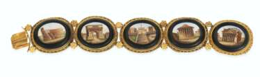 AN ITALIAN GOLD-MOUNTED BRACELET SET WITH MICROMOSAIC PLAQUES