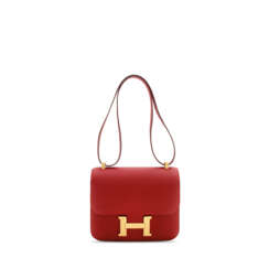 A ROUGE CASAQUE EPSOM LEATHER CONSTANCE 23 WITH GOLD HARDWARE