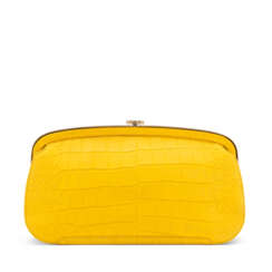 A MATTE YELLOW ALLIGATOR OVERSIZE CLUTCH WITH BRONZE HARDWARE