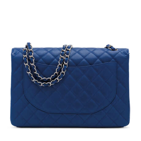 CHANEL. A BLUE CAVIAR LEATHER MAXI SINGLE FLAP BAG WITH SILVER HARDWARE - photo 2