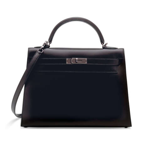 HERMÈS. A RARE, LIMITED EDITION BLACK CALF BOX LEATHER MILLENIUM MOONLIGHT SELLIER KELLY 32 WITH RUTHENIUM HARDWARE - фото 1