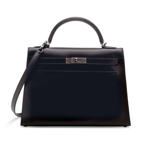 HERMÈS. A RARE, LIMITED EDITION BLACK CALF BOX LEATHER MILLENIUM MOONLIGHT SELLIER KELLY 32 WITH RUTHENIUM HARDWARE - photo 1