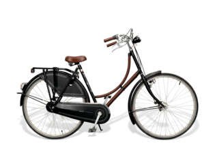 A BLACK STAINLESS STEEL & HAVANE CLÉMENCE LEATER 7 SPEED OLD DUTCH CITY BICYCLE