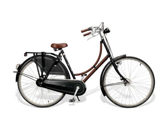 HERMÈS. A BLACK STAINLESS STEEL & HAVANE CLÉMENCE LEATER 7 SPEED OLD DUTCH CITY BICYCLE - фото 1