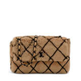 CHANEL. A LIGHT BROWN QUILT EFFECT FAUX FUR SINGLE FLAP BAG WITH BLACK HARDWARE - фото 1