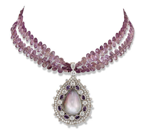 MABÉ PEARL, AMETHYST AND DIAMOND PENDANT NECKLACE - Foto 1